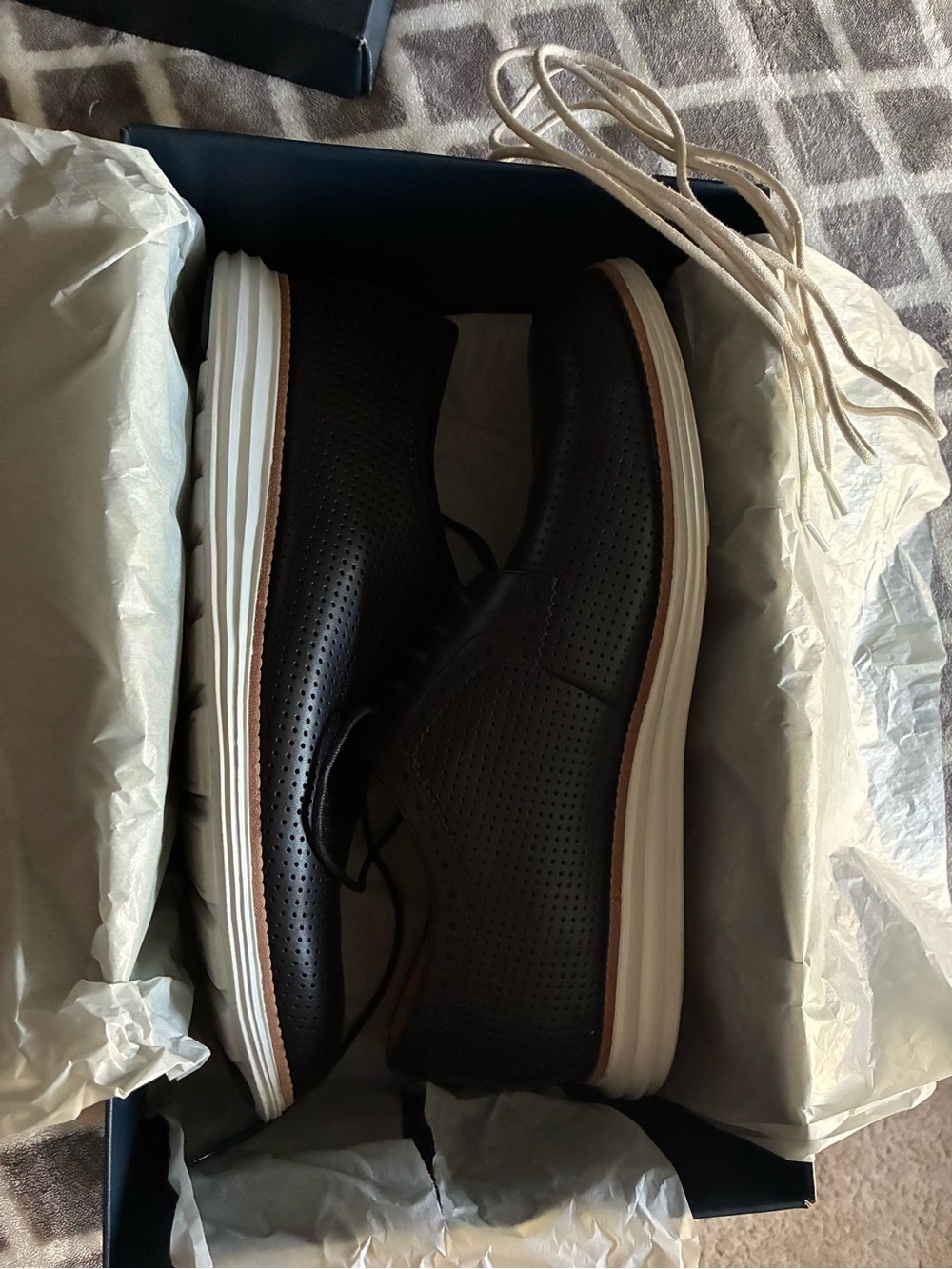 Cole Haan Black Perforated Leather Oxfords with White Sole - Picture 3 of 5